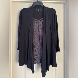 Croft Barrow Size PXL black  Floral 3/4 Sleeve Cardigan Casual Womens Blouse Top